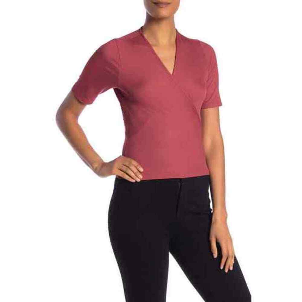 NSR Frieda Ribbed Surplice Top size L made in USA in brown